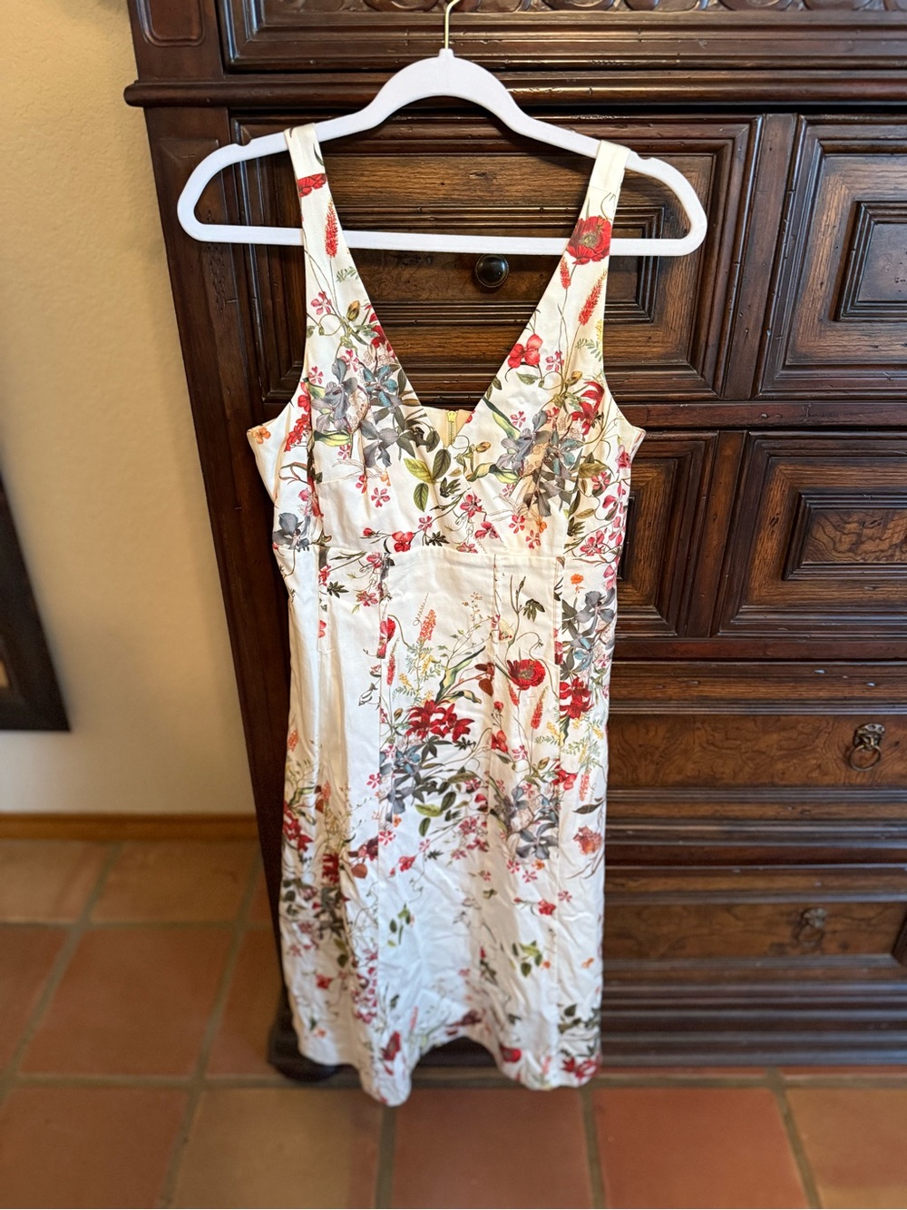 ANTONIO MELANI Ivory Floral Sundress with Red and Green Accents